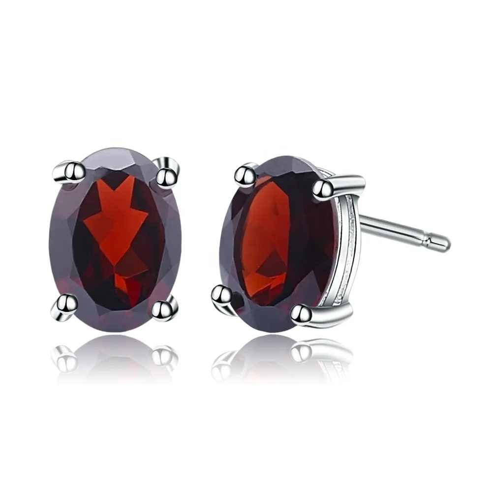 

Abiding Natural Red Garnet Gemstone Oval Shape 925 Sterling Silver Fashion Jewelry Gift Women Elegant Stud Earrings