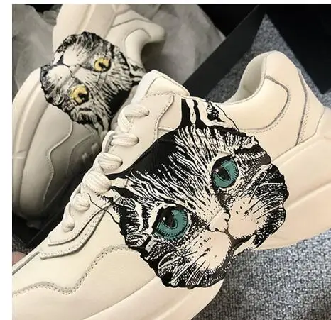 

Animal Cat print Clunky Sneakers Women Casual Comfortable Trainers Shoes Lace Up White Sports Shoes Retro Platform Shoes Woman