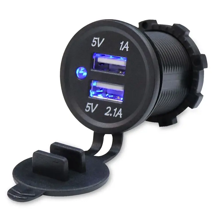 

Hot sale 12V 2.1A 1A waterproof dual ports usb car charger socket