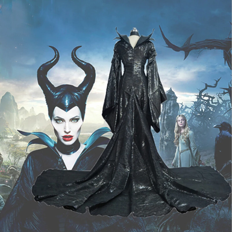 

Adult Deluxe Maleficent Costume Evil Queen black withch Ladies Fancy Dress Women Halloween Party Cosplay Costume with hat