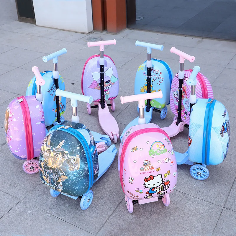 

New manufacturer wholesale children's scooter pull rod box 15 "flashing wheel removable male girl cartoon suitcase