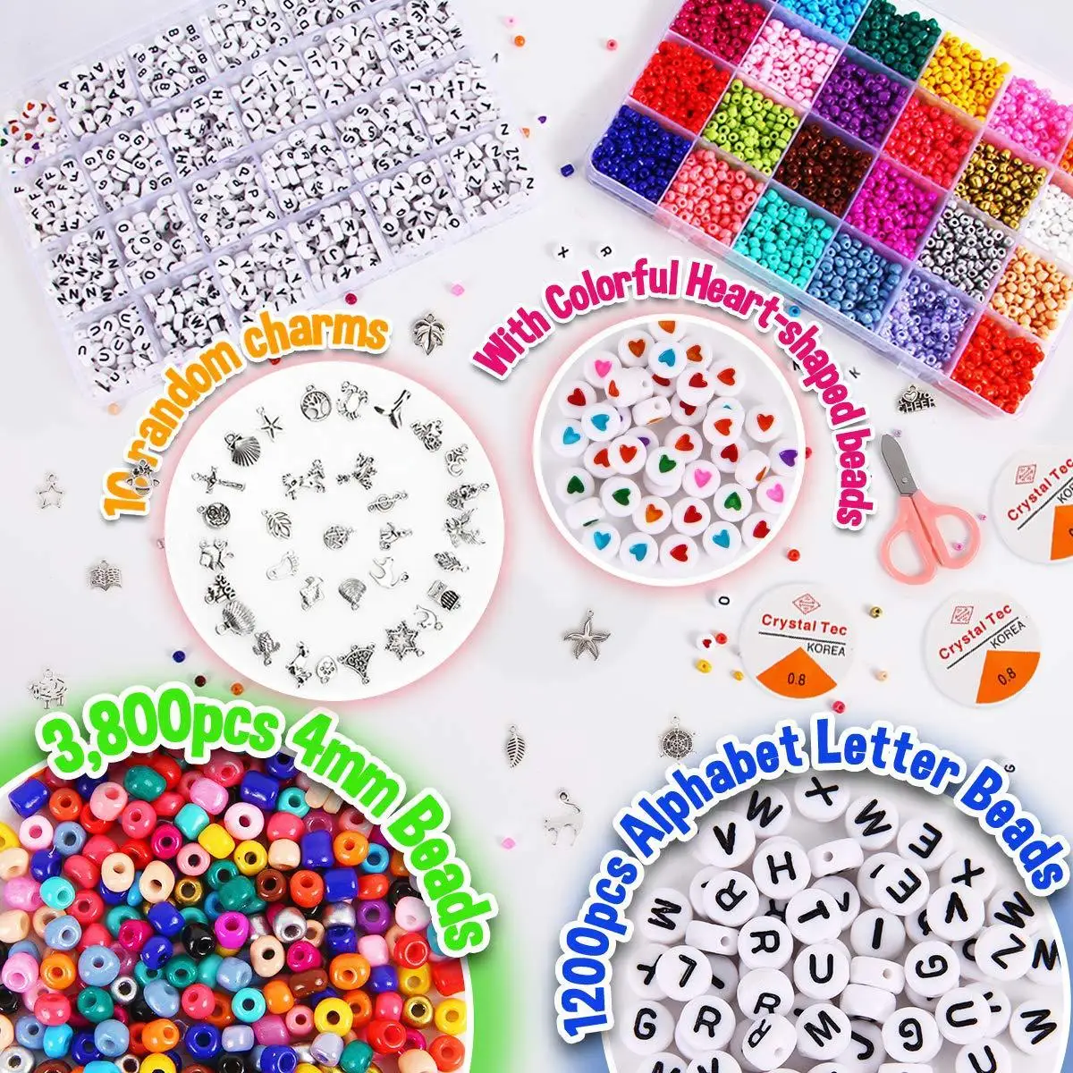 

Amazon hot sale alphabet letter beads glass pony beads kit Glass Seed Letter Beads Jewelry Making Kit, Black,colorful