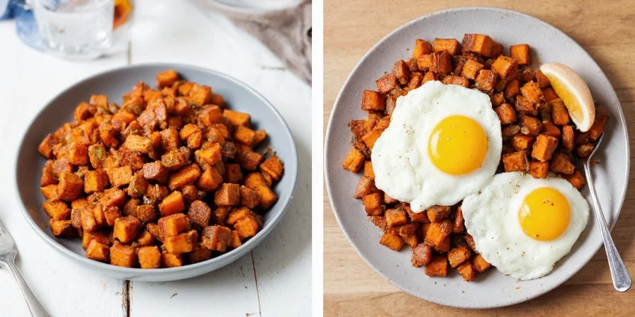 Chopping sweet potatoes into cubes