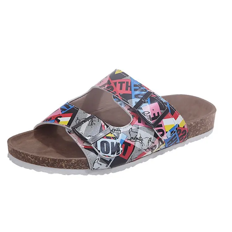 

2021 Women's Sandals Print Graffiti Summer Outside Slippers Slip-On Ladies Flat Buckle Slippers Women's Slippers