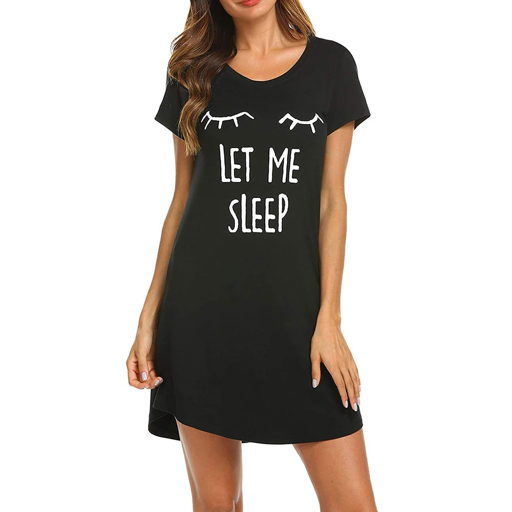 

Women Nightgowns Summer Sleepwear Casual Cute Sleep Shirt Printed Night Dress Short Sleeve Cartoon Nightwear Lingeries For Girl