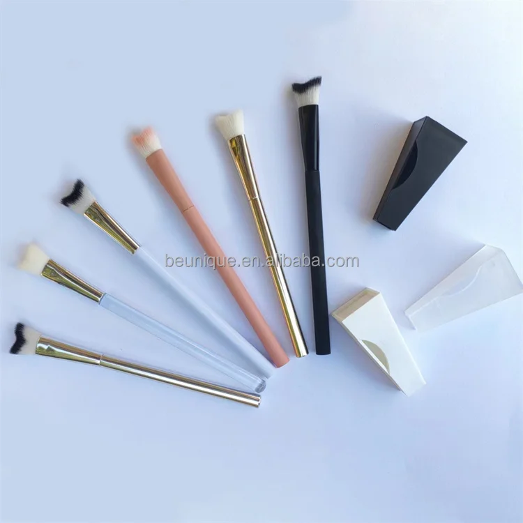 Soft Fluffy V Shape Eye Lash Extension Bath Shampoo Cleaning Brush Private Label Swoop Curved Lash Cleansing Brushes With Cover
