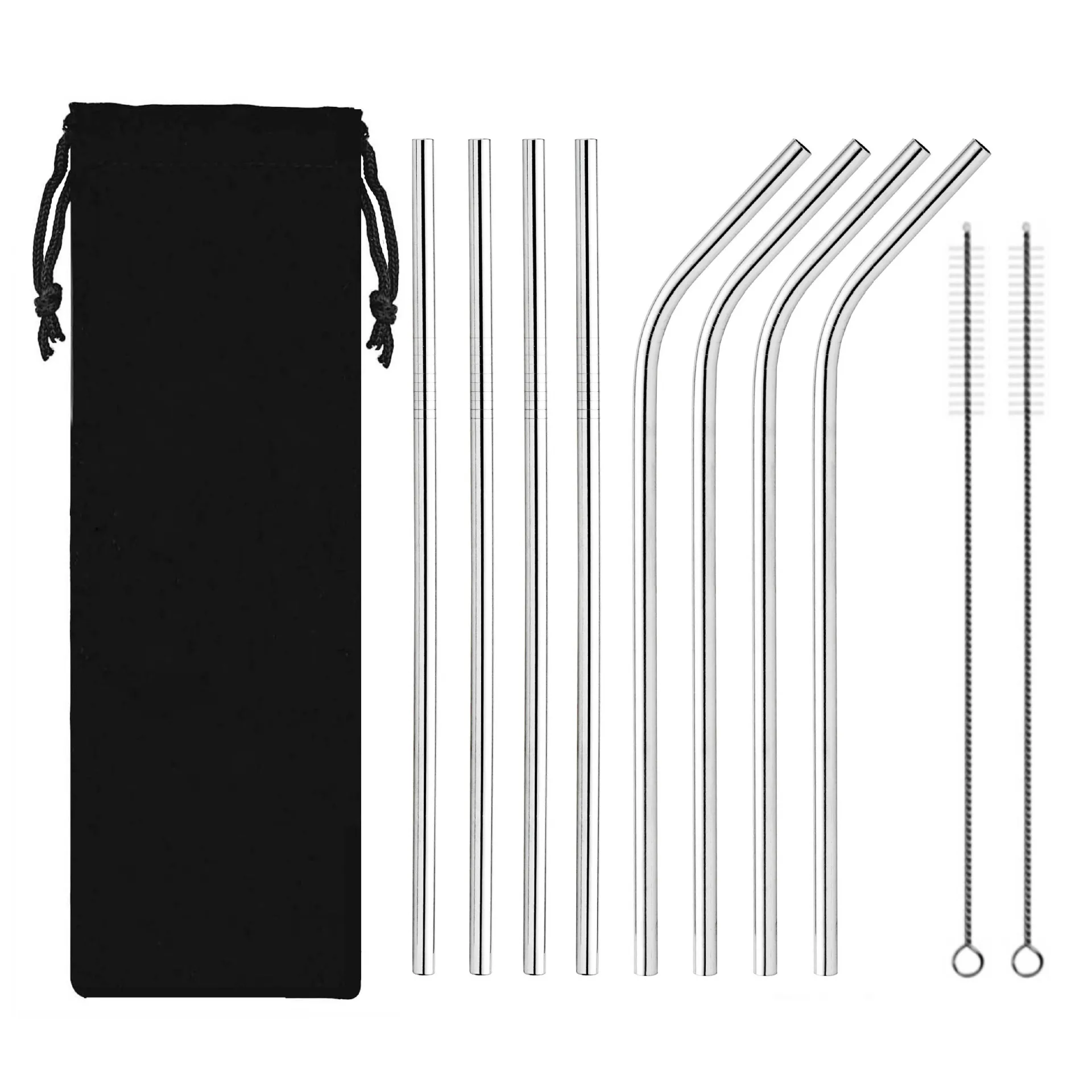 

Free Custom Logo reusable Drinking Metal stainless Steel straws with brush and bag