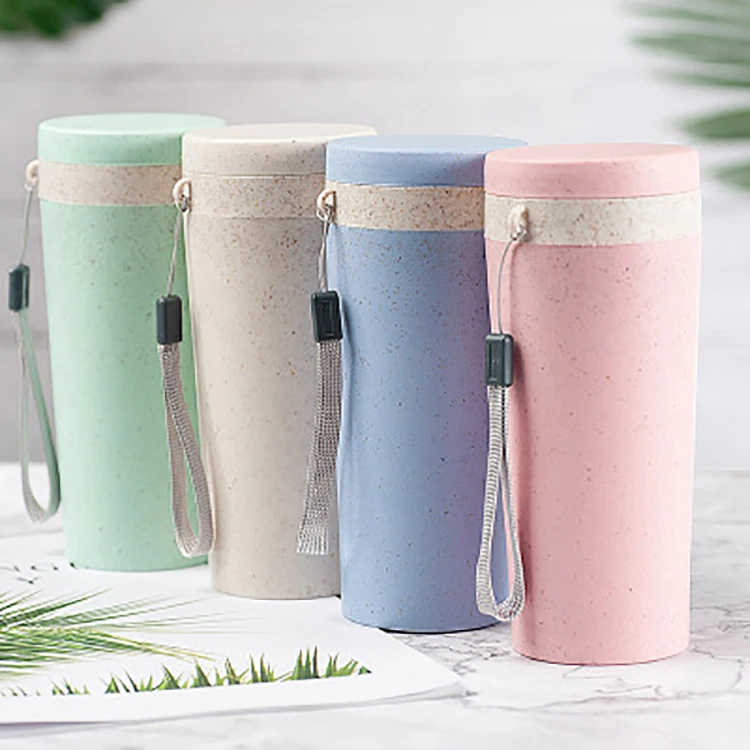 

Portable small reusable coffee cup eco friendly travel wheat straw custom mugs, Green, pink, blue, beige