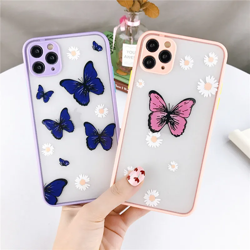 

Fashion Butterfly Daisy Flower Phone Case For iPhone 11 Pro Max X XR XS Max 7 8 Plus Camera Protection Soft TPU Back Cover