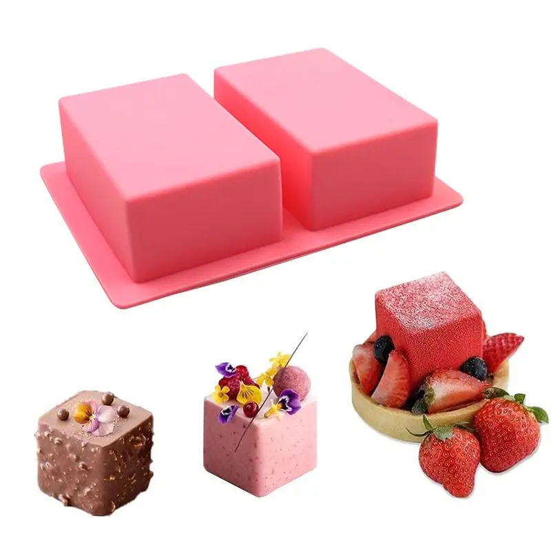 

Easy To Demould Highly Quality 2 Cavities Rectangle Shaped Silicone Soap Molds For Making Cake Candle Soap, Pink