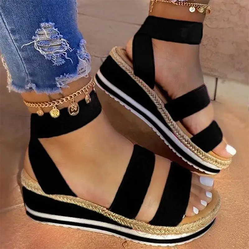 

Summer Sandals Women Wedges Platform Hemp Shoes Ladies Candy Color Casual Slippers Slip On Strap Cross Shoes Plus Size 2021