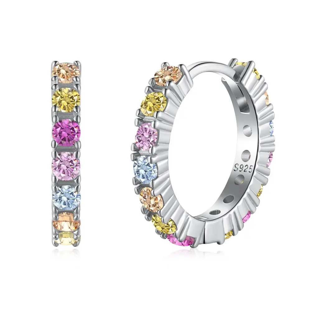

Dylam Iced Out Eternity Band Diamond S925 Sterling Silver Earring Colorful Pink Stone Cz Cubic Zirconia Hoop Earrings For Women