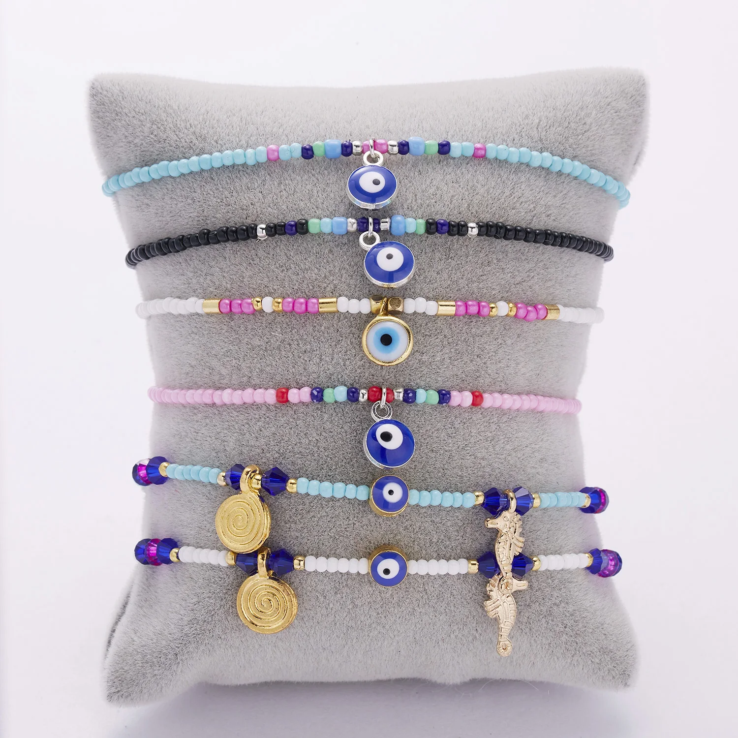 

Handmade Evil Eye Bracelet Pearl Seed Beads Turkish Friendship Crystal Blue Eye Hand Bracelet for Women Girl, As picture