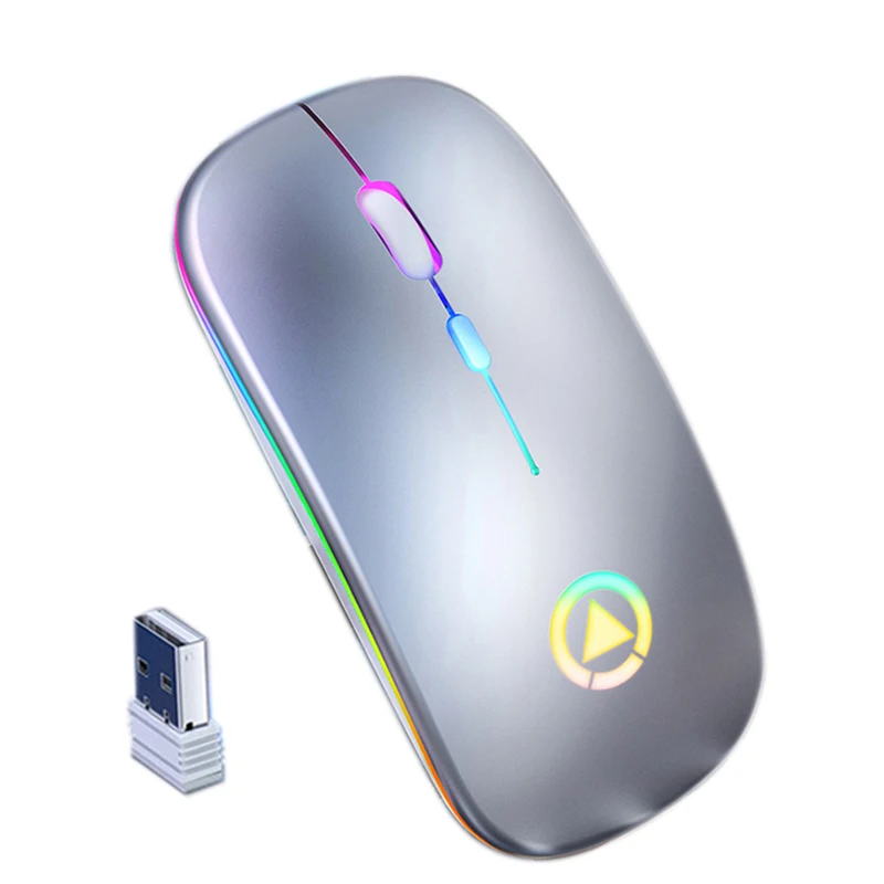 

Drop shipping orginal Ultra-Thin Mini A2 Wireless Mouse Silent Mute Rechargeable LED Colorful Lights Computer Mouse, Black, white, gold, silver