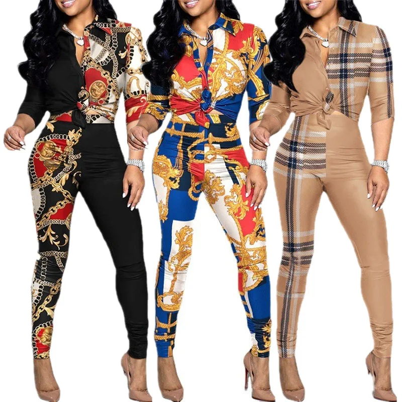 

8color 2021 New Fall Women Long Sleeve Shirt Collar 2 Piece Set Letter Printed Fashionable Women Office Sets Two Piece Pants Set