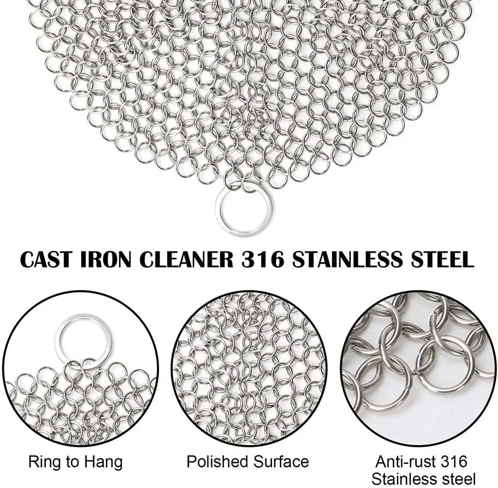 Skillet Cleaner Stainless Steel Chainmail Scrubber Cast Iron Cleaner
