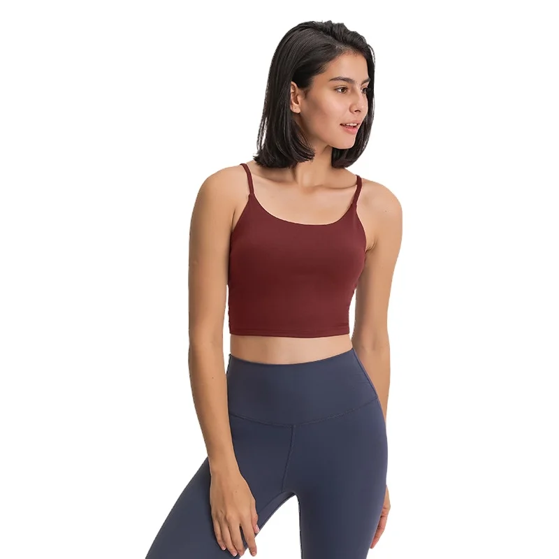 

Women Plain Soft Nylon Workout Lady Tops Removable Pads Push Up Padded Fashionable Athletic Gym Sports Yoga Bra Vest