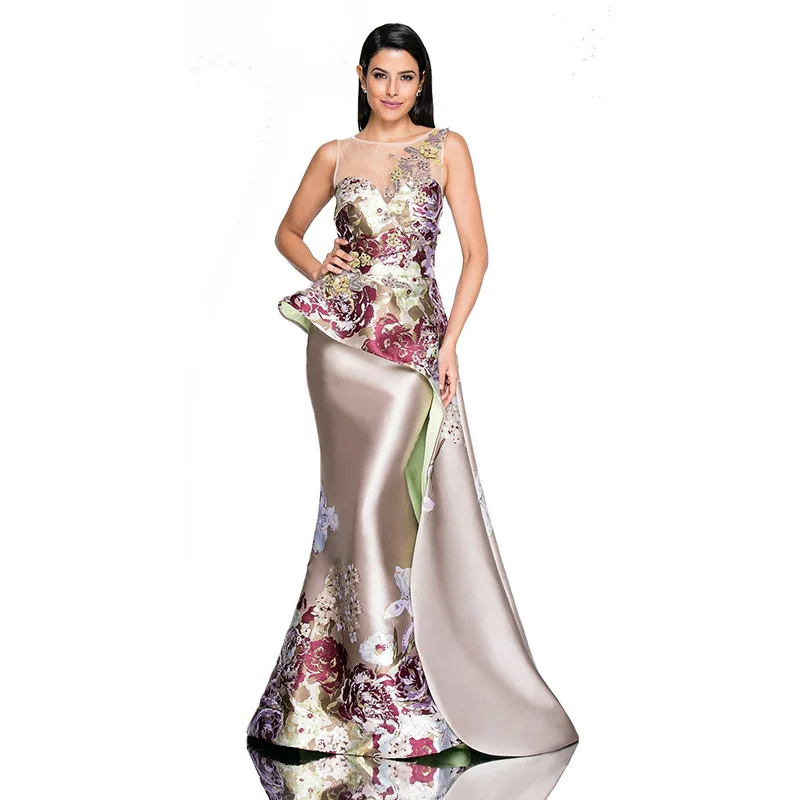 

2021 new design hot sale banquet temperament annual meeting printed embroidered women dress long prom dresses evening dress, 1 color
