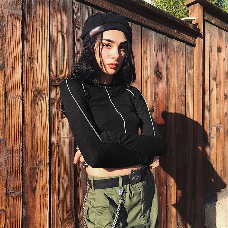 

Wholesale Sexy Designs Fashion Casual Autumn Women Sweater Dew Belly Long Sleeve Sport Hip Hop Women Blouse, Custom color
