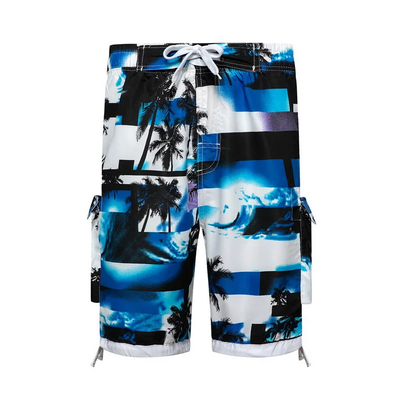 

High Quality Mens Quick Drying Beach With Print Shorts Swimwear With Drawcord And Fashionable Straight Trunks, As picture
