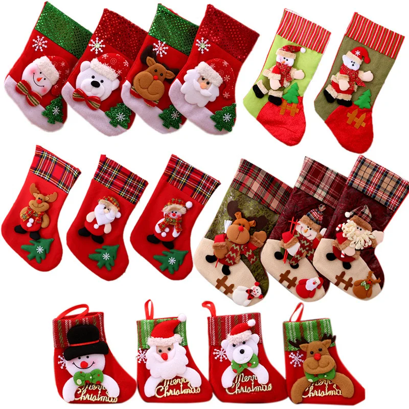 

Christmas decorations Santa Claus small socks gift bags, Red