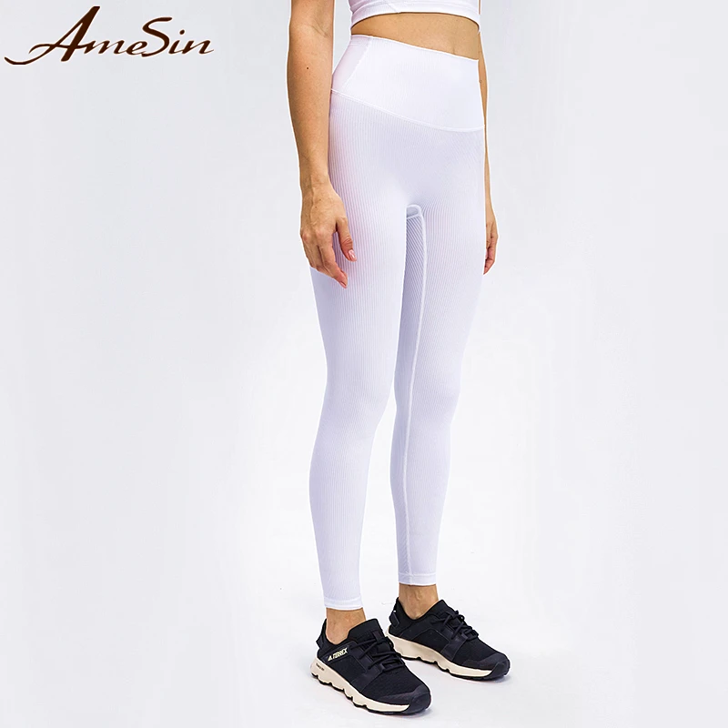 

AMESIN 2021 Sustainable No Front Seam Push Up Squat Proof Seamless Anticellulite Activewear Elastic Ribbed Fitness Legging, Mix colors