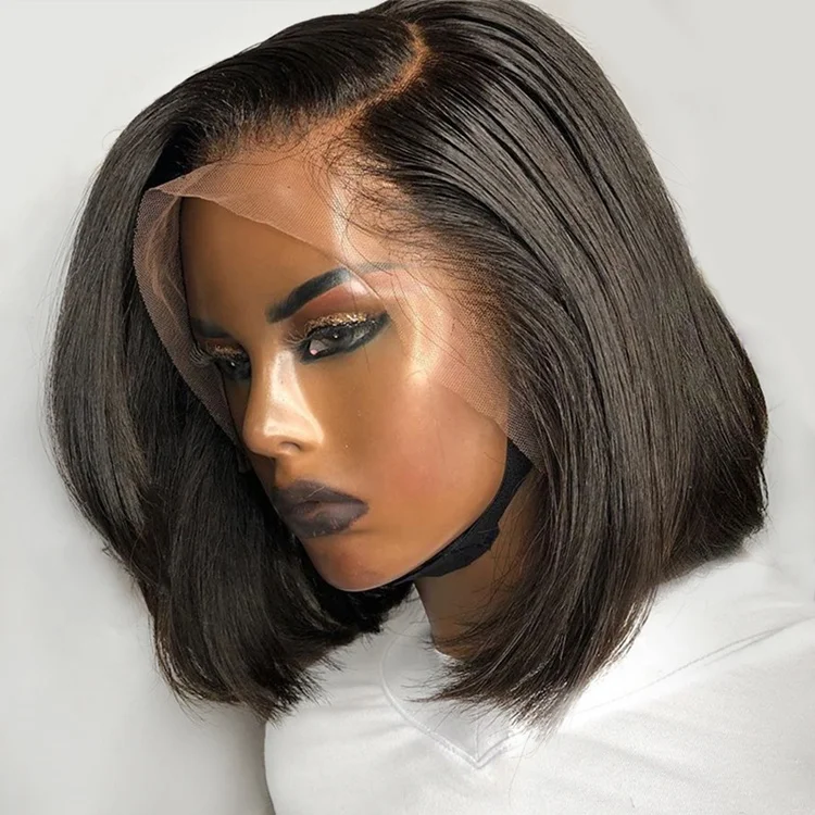 

180% Full Density Short Bob Virgin Indian Human Hair Side Part Swiss Lace Front Wigs for Black Women