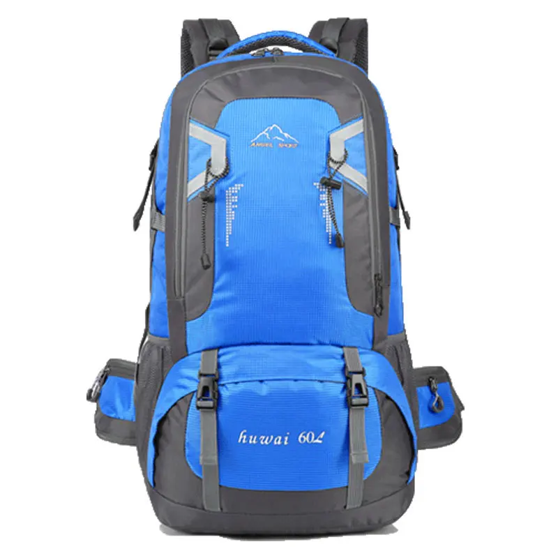 

Top sale factory price sport light weight traveling water resistant 60L outdoor hiking backpack, Black/red/deep blue/blue/yellow/green/pink