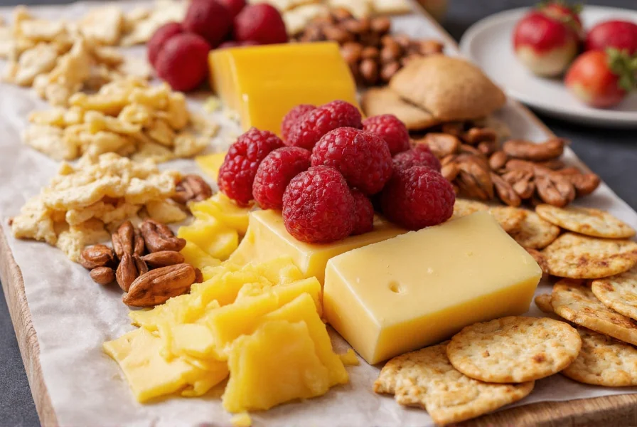 Artisan cheese board featuring Pepper Jack cheese with complementary fruits, nuts, and crackers