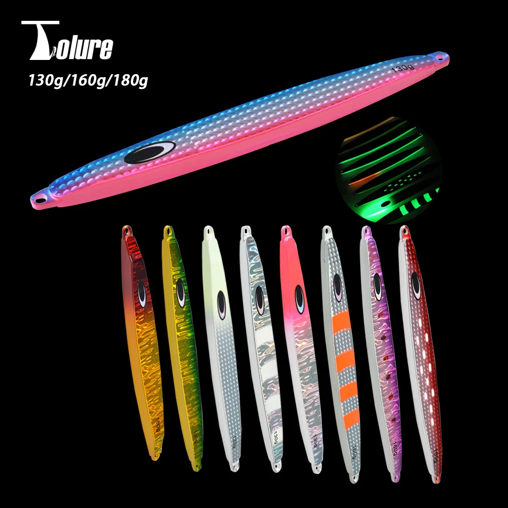 

Toplure 130g 160g 180g fast skinning luminous metal jigs for deep sea saltwater jigging fishing lure