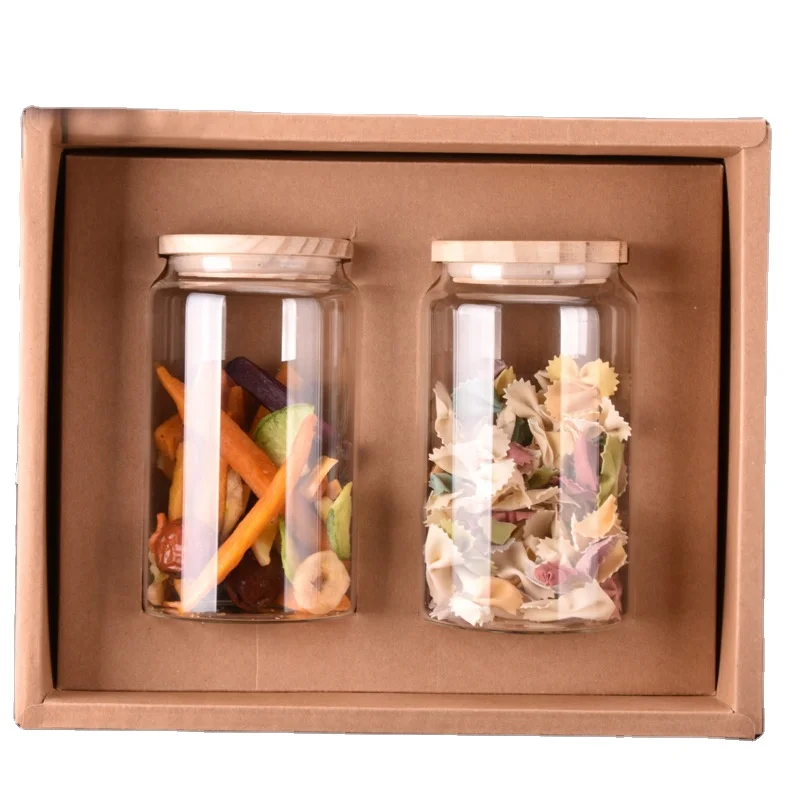 

glass jar with wooden lid for Kitchen food storage glass container with lid, Transparent