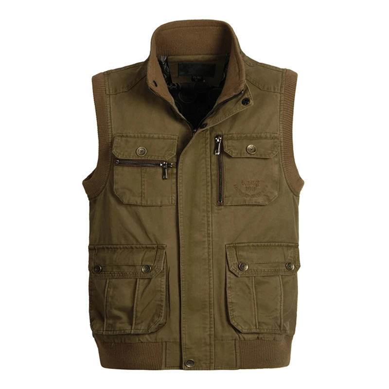 

High Quality Multi Pocket Vest For Men Spring Autumn Big Size Male Photographer Khaki Work Sleeveless Jacket Waistcoat