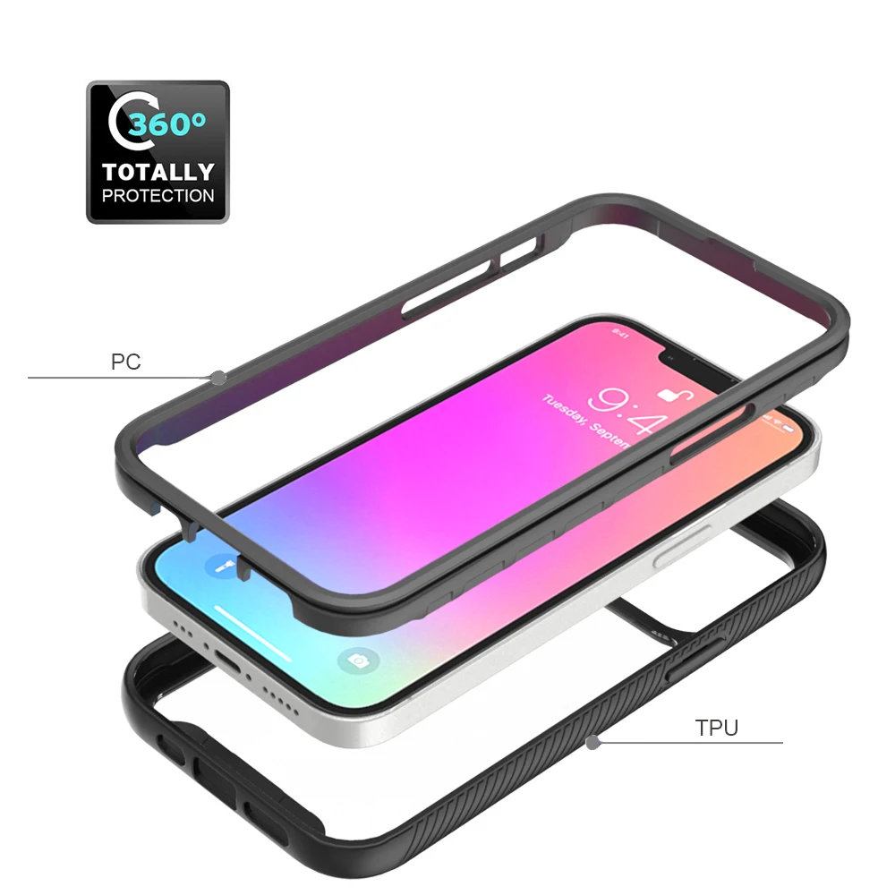 

360 Full Body Screen Protector Transparent Back Cover For iPhone 13 12 Pro Max Mini 11 Xs X Xr 6 6S 7 8 Plus SE Case, As picture shows