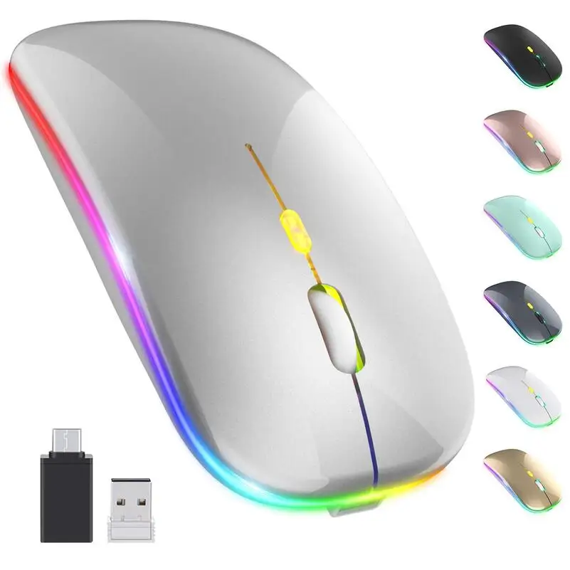

High End Ultra-thin Type C Mous 2.4Ghz Optical RGB Dual-model Wireless Rechargeable BT Silent Mouse Mice