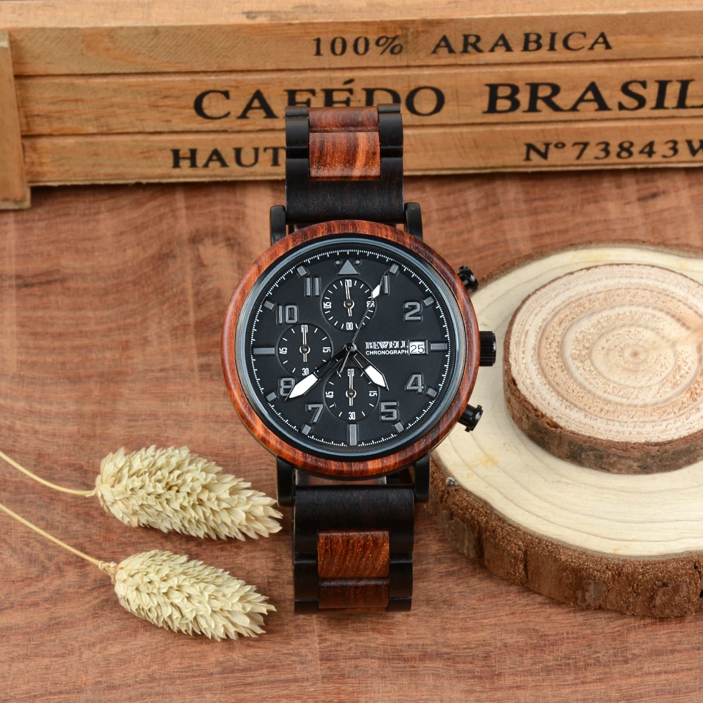 

2022 BEWELL new project steel with real wood wrist watch