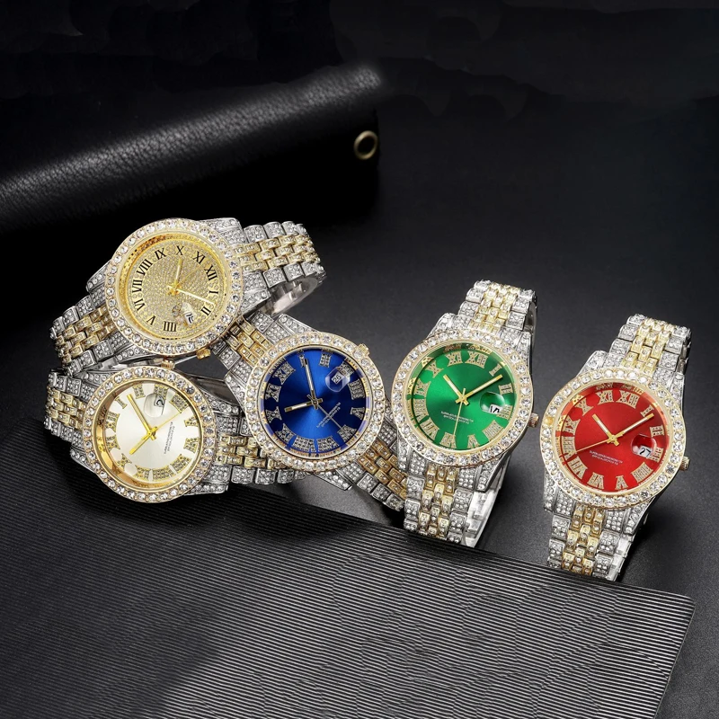 

Relojes De Cuarzo Para Hombre Golden Fancy Watch Logo Ice Out Crystal Stone Wrist Quartz Watch For Men Luxury