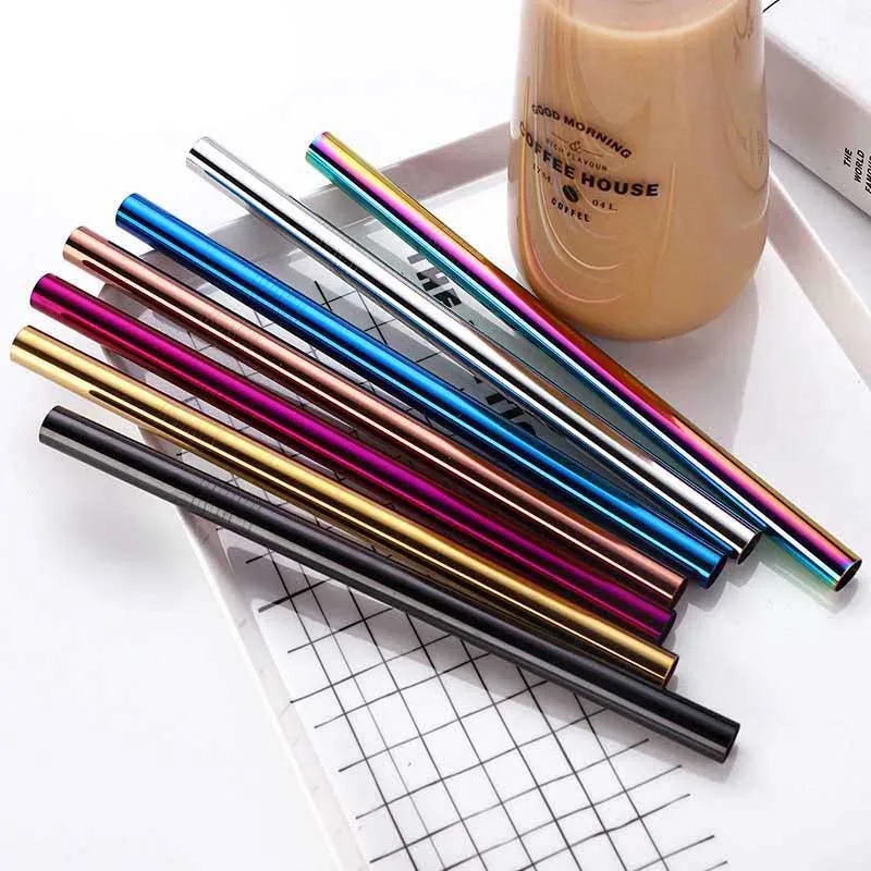 

Wholesale Custom Logo Reusable Stainless Steel gold Drinking water Straws / Straw with brush, Black/sliver/blue/gold/purple/rainbow/rose gold