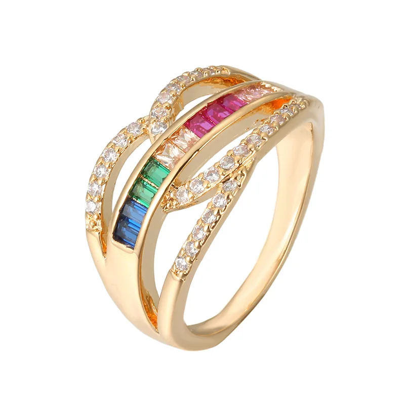 

Amazon Best Selling Finger Jewelry Multilayer Color Rainbow Zirconia Ring Shiny Crystal Rhinestone Ring For Girl
