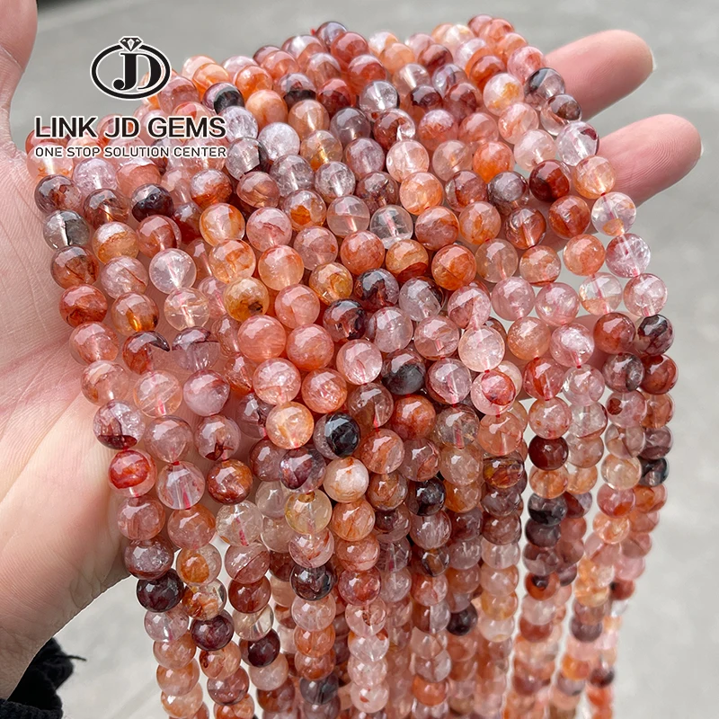 JD Wholesale Semi Precious Loose Crystal Beads 4-12mm Pick Size Natural Red Flower Quartz Beads For Jewelry Making