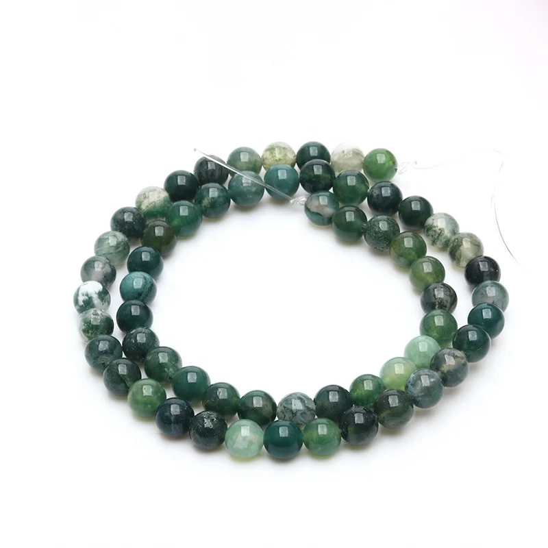 

Natural Gemstones Jewelry Green Moss Agate Round Stone Smooth Aquatic Agate in Loose Beads, 100% natural color