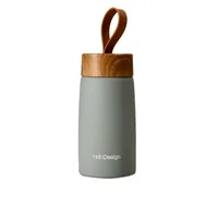 

creative small capacity lovely stainless steel vacuum insulated water cup thermos flask with wood lid portable handle