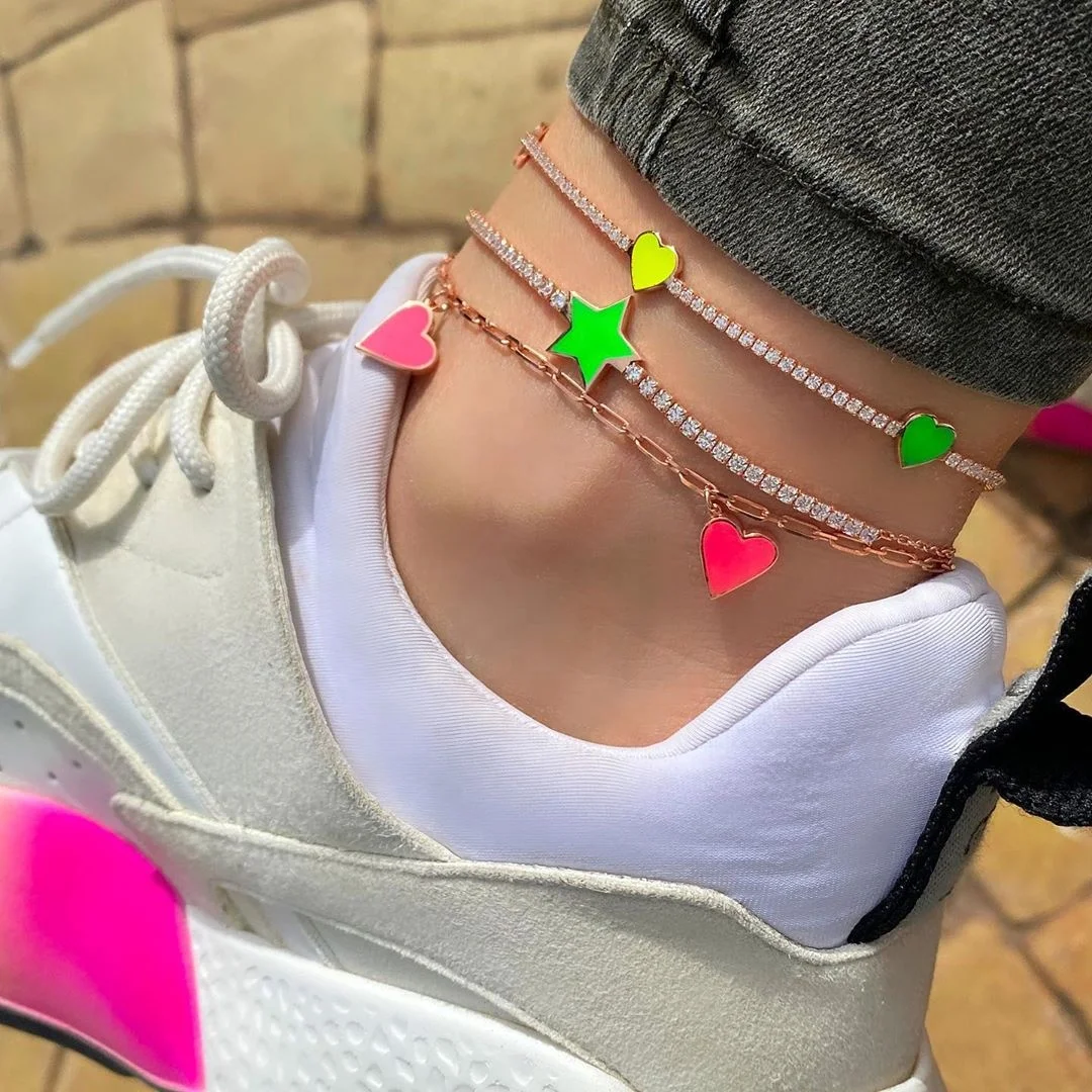 

colorful heart drops of glaze tennis chain charm girls anklet for women, Picture