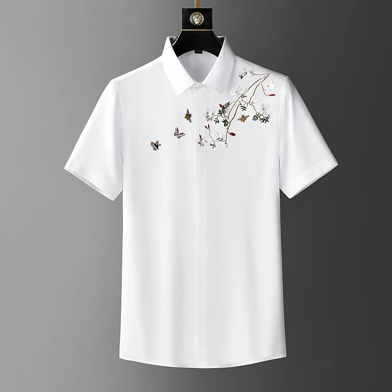 

Embroidered wholesale casual shirt fashion Summer men's short-sleeved shirt men shirt