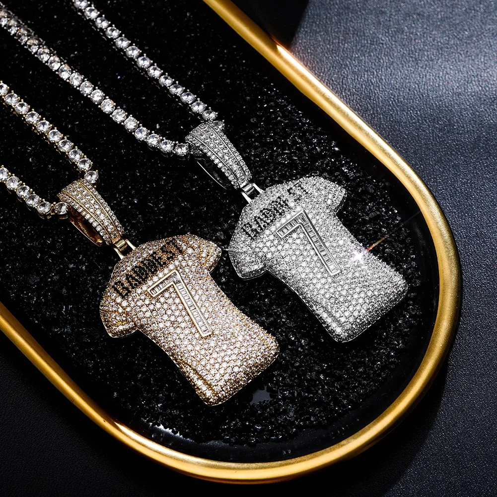 

New Arrive BADDEST Jersey Iced Out Number 7 Pendant Necklaces Cubic Zirconia Chain Hip Hop Rock Jewelry Men Gifts Bling Jewelry, Silver,gold,rose