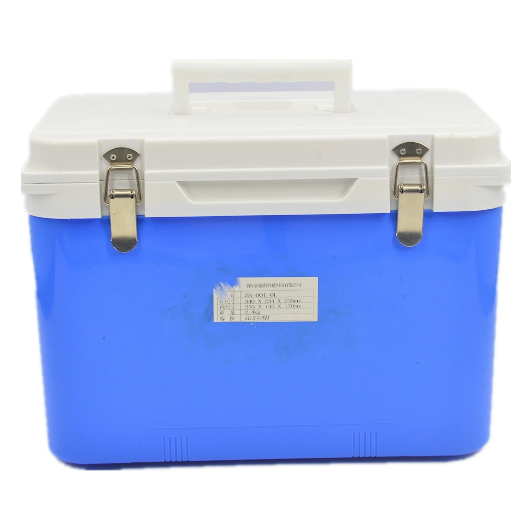 

6L Ice Box Coolers Plastic Insulated Portable Shoulder Medical Fishing Outdoor Ice Cooler Box, White and blue