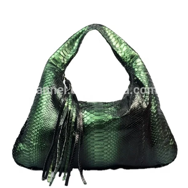 

genuine python skin Hobo bags with tassel soft lady handbags designer real leather purse for women