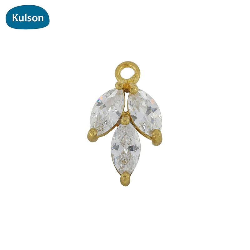 

hot sale raw brass zircon leaves shaped pendants charms for jewelry make