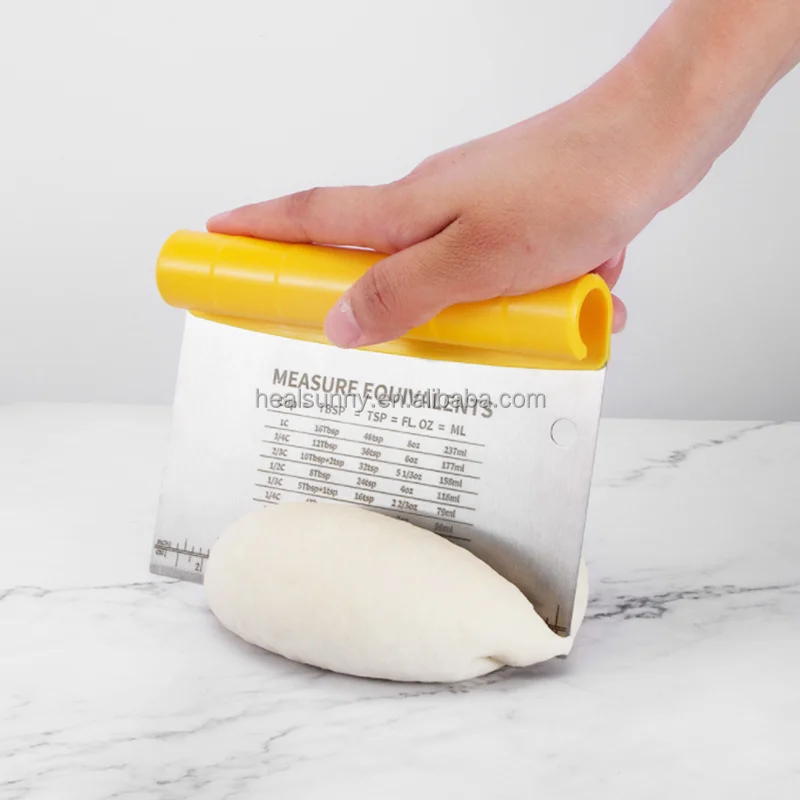 

Stainless steel dough cutter 2-in-1 scraper with scale cutter Roll-handle flour dough scraper