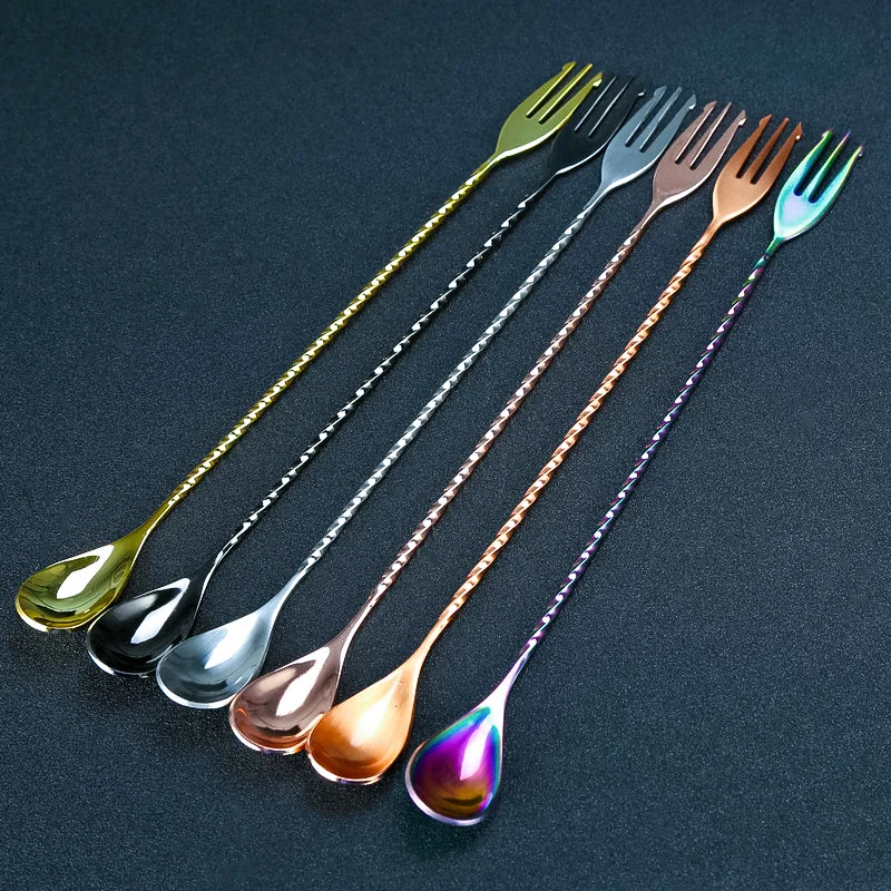 

Stainless Steel Cocktail Bar Mixing Stirrer Golden Spoons And Forks Stainless Steel