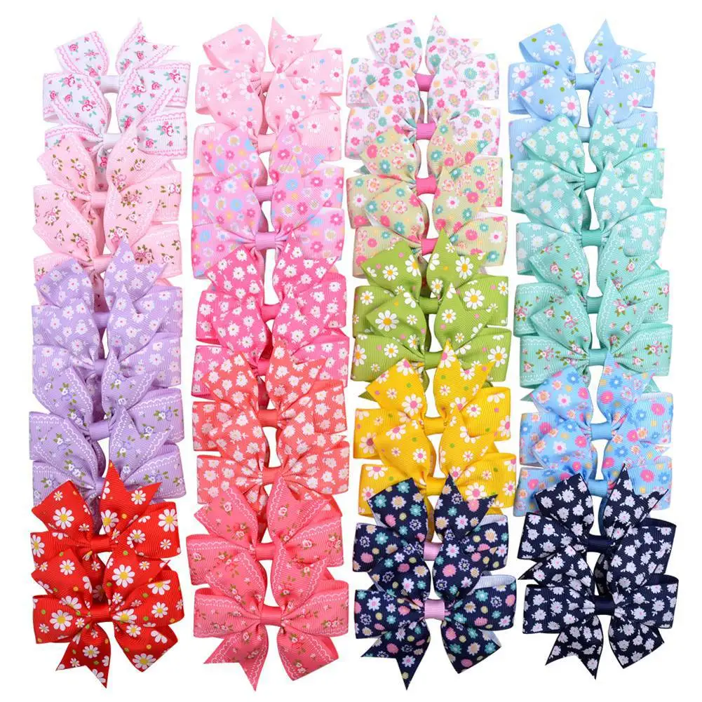 

20-color printed daisy sunflower little rib with fishtail bow baby hairpin children's headdress hair accessories, Picture